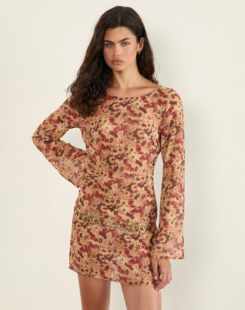 Image of Jovia Mini Dress in Chiffon Rusty Flower