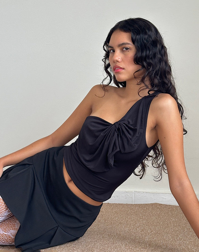Image de Jovie One Shoulder Slinky Bow Top in Black