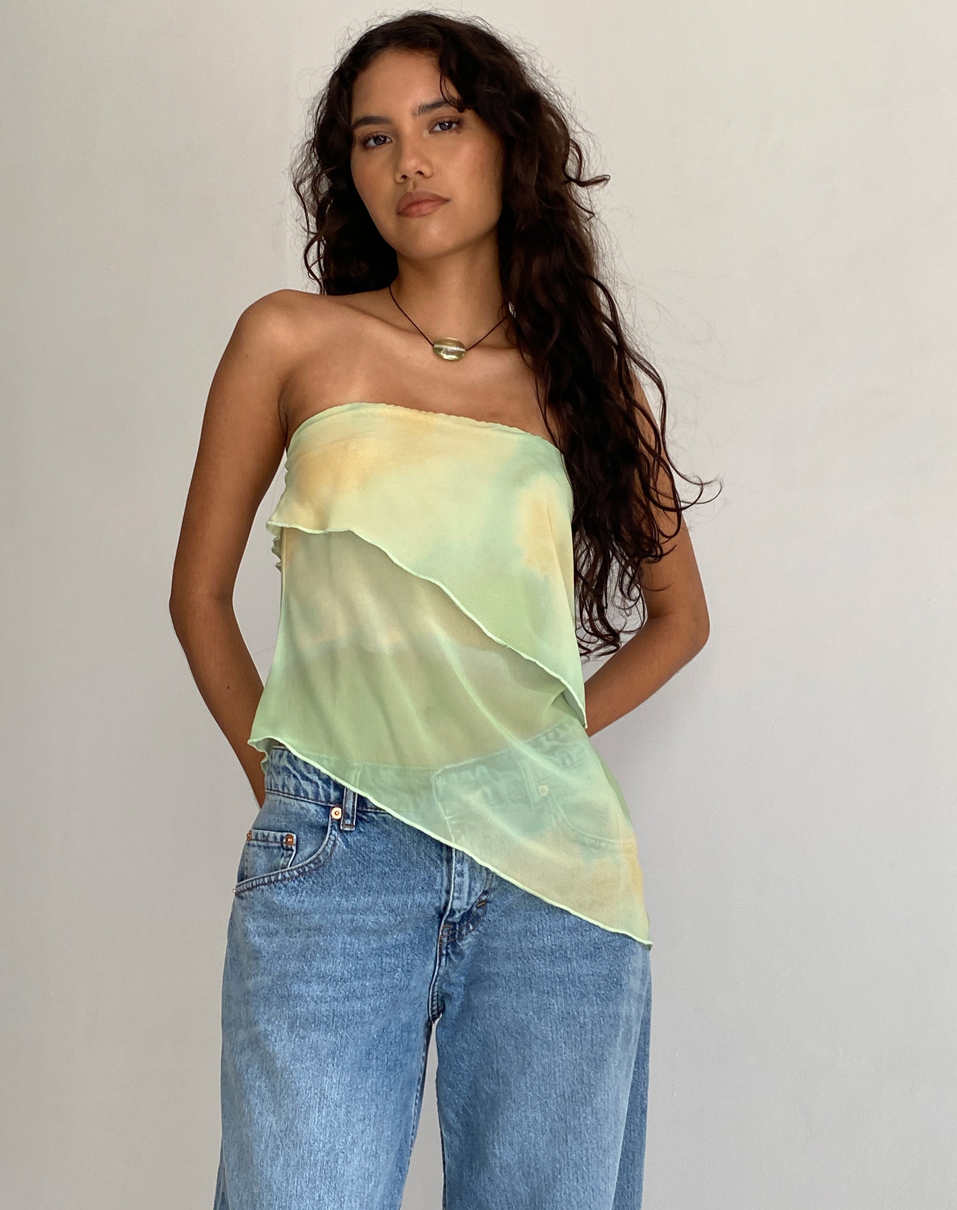 Image de Joyce Longline Waterfall Tube Top in Yellow Watercolour