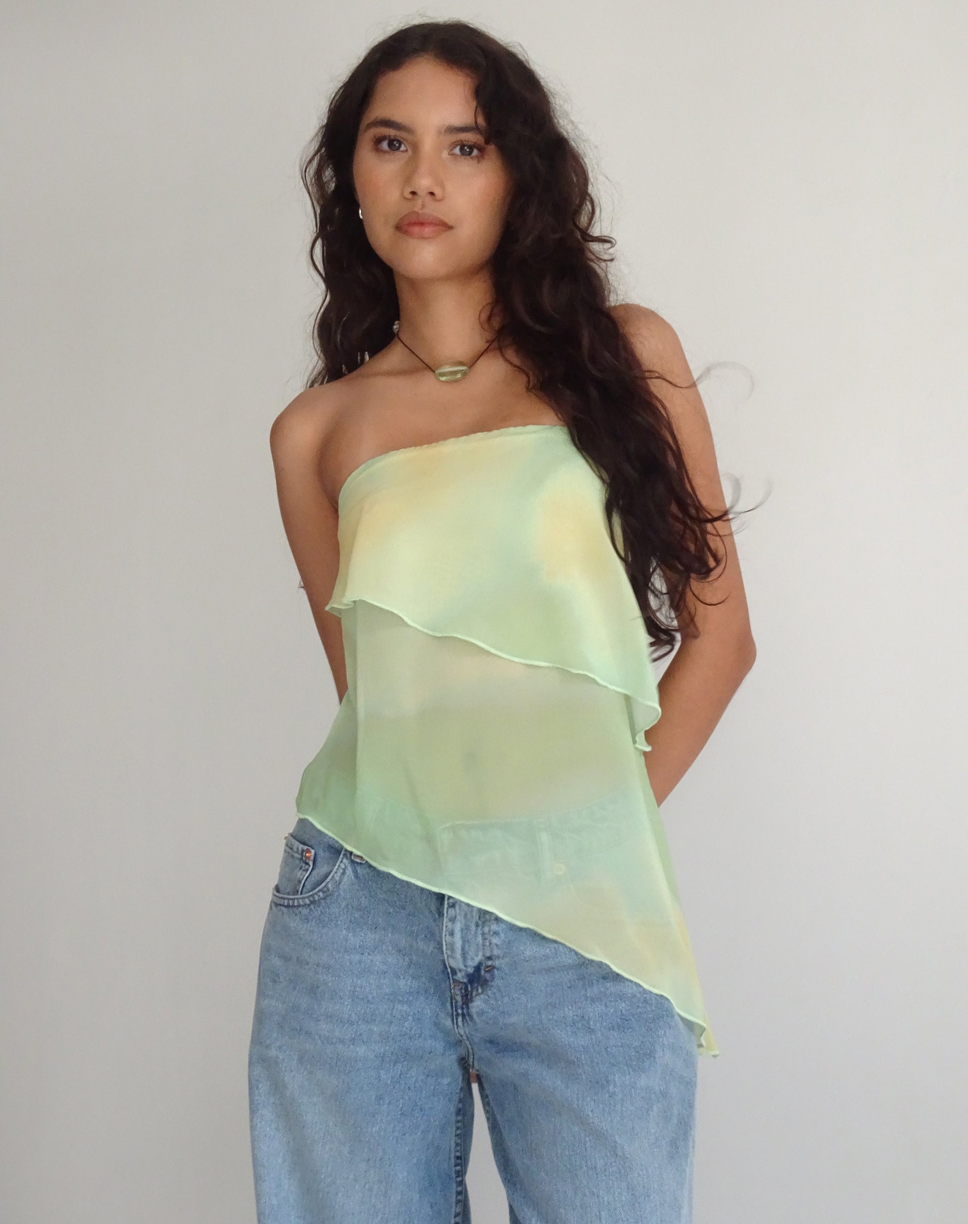 Image de Joyce Longline Waterfall Tube Top in Yellow Watercolour