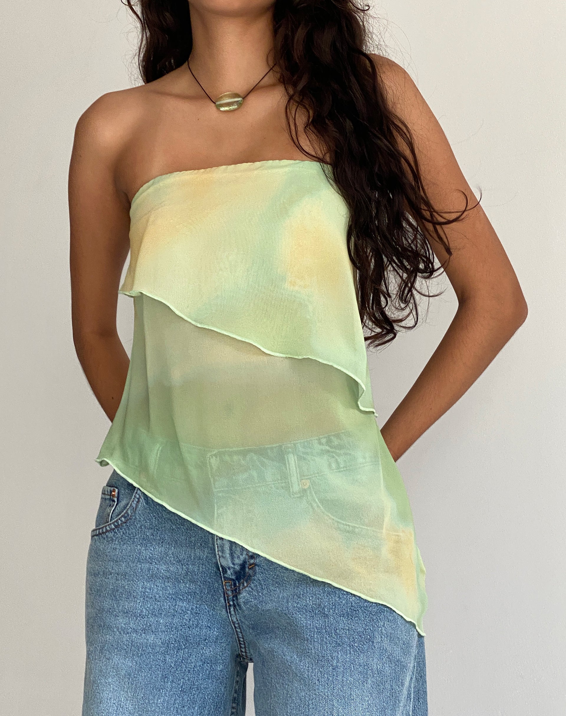 Image de Joyce Longline Waterfall Tube Top in Yellow Watercolour