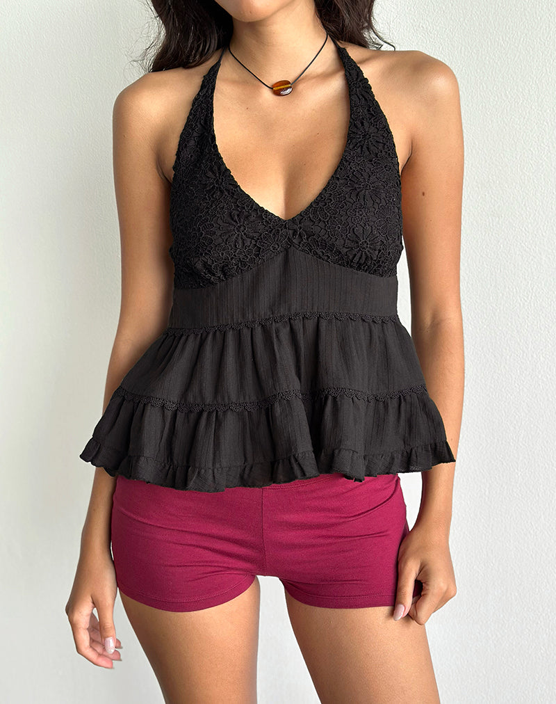 Image de Juanita Frill Halter Neck Top in Black