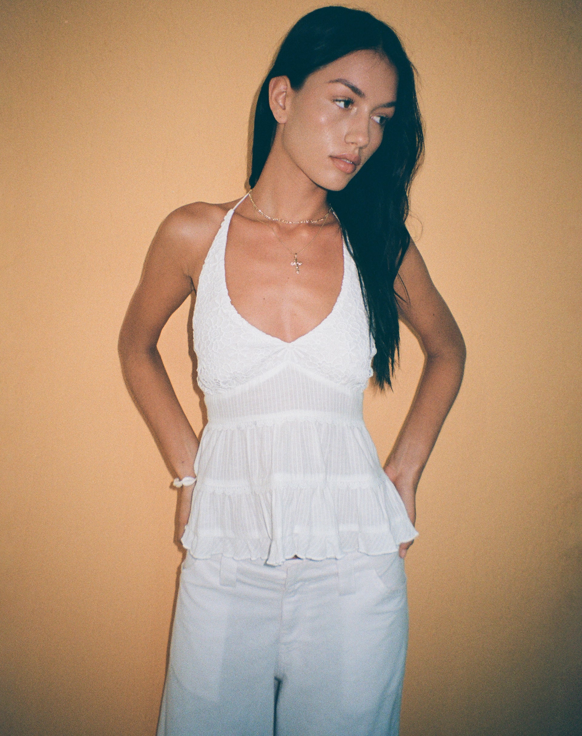 Image de Juanita Frill Halterneck Top in Crochet White