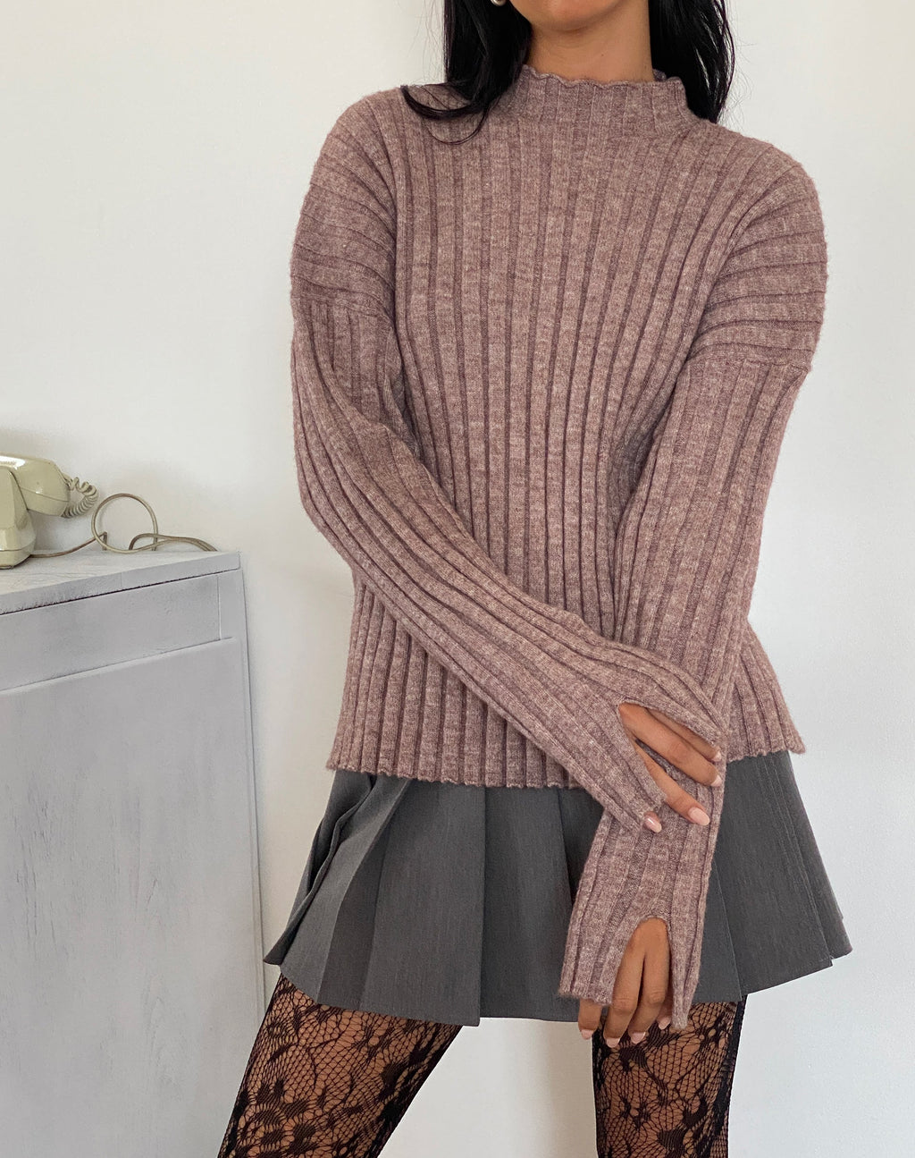 Pull Judah surdimensionné en tricot à grosses côtes en taupe