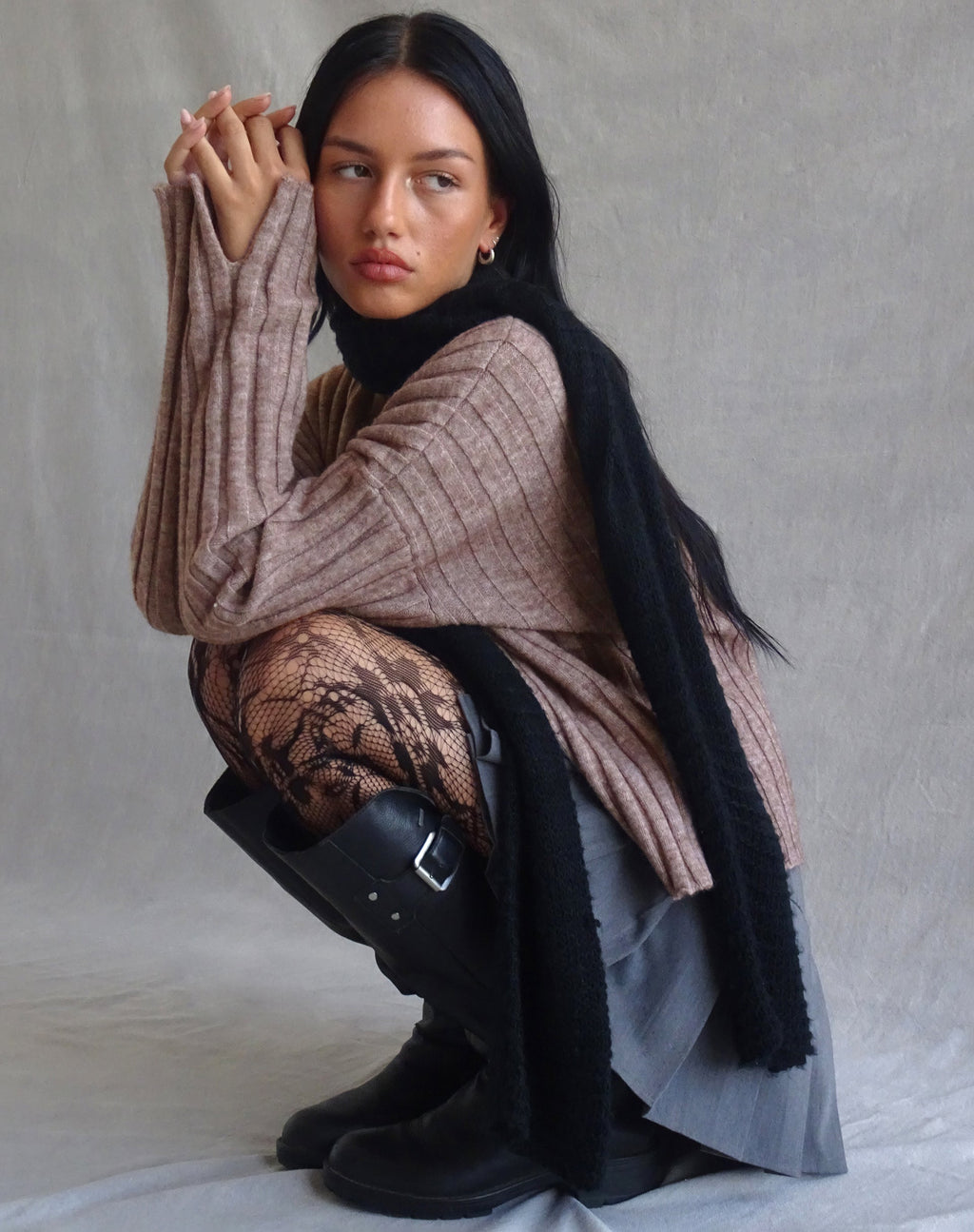 Pull Judah surdimensionné en tricot à grosses côtes en taupe
