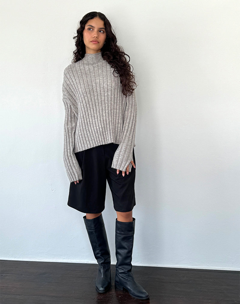 Image de Judah Chunky Chunized Rib Knit Jumper in Light Grey