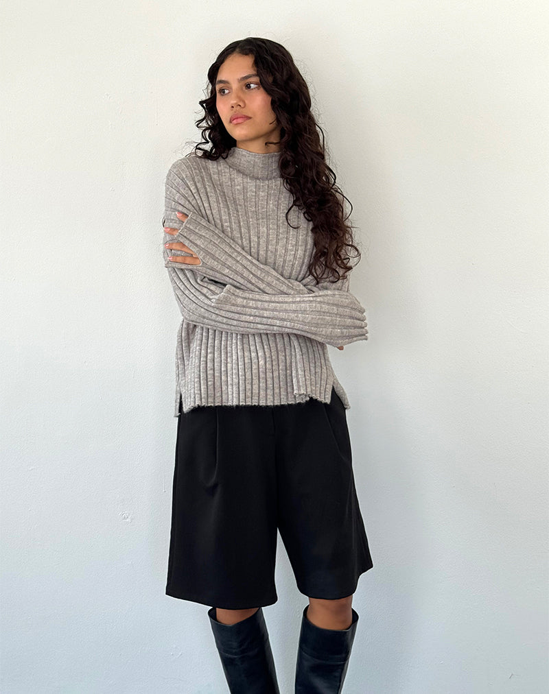 Image de Judah Chunky Chunized Rib Knit Jumper in Light Grey