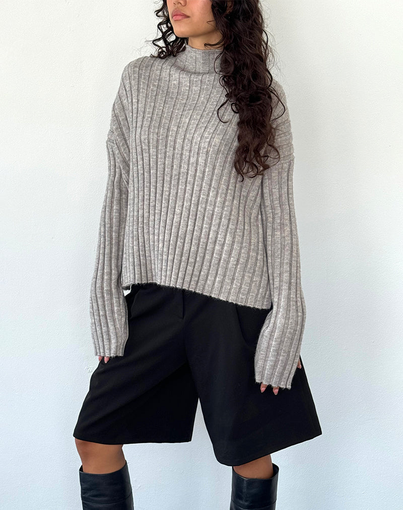 Image de Judah Chunky Chunized Rib Knit Jumper in Light Grey