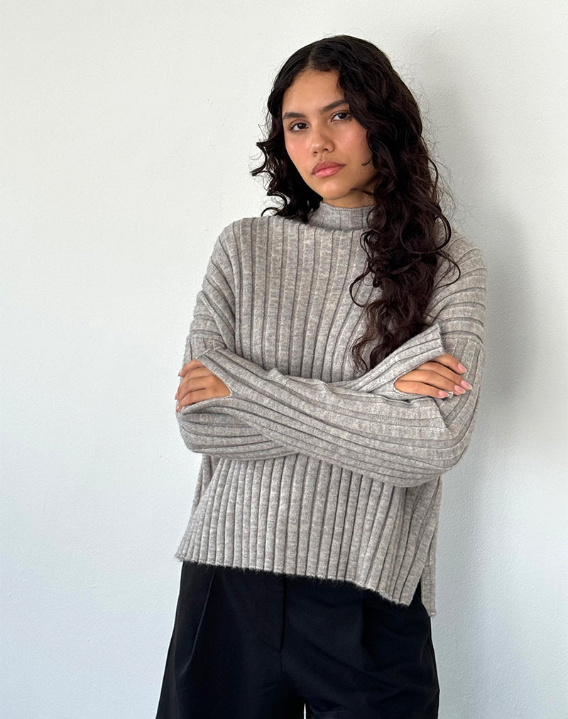 Image de Judah Chunky Chunized Rib Knit Jumper in Light Grey