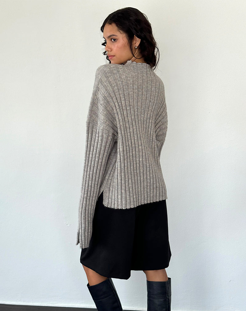 Image de Judah Chunky Chunized Rib Knit Jumper in Light Grey