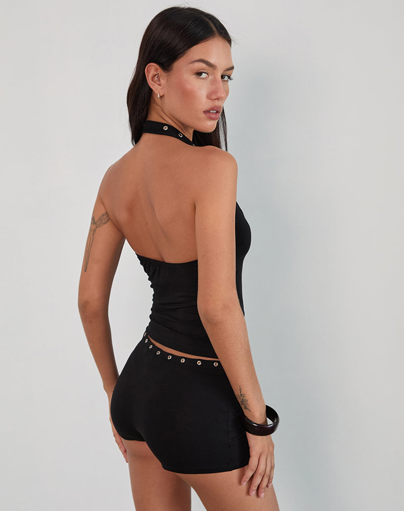 Image of Jugo Halterneck Top in Black with Eyelets