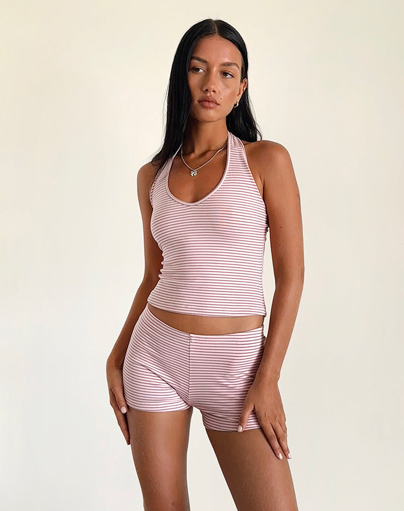 Image de Sera Short en jersey rayé rose et gris