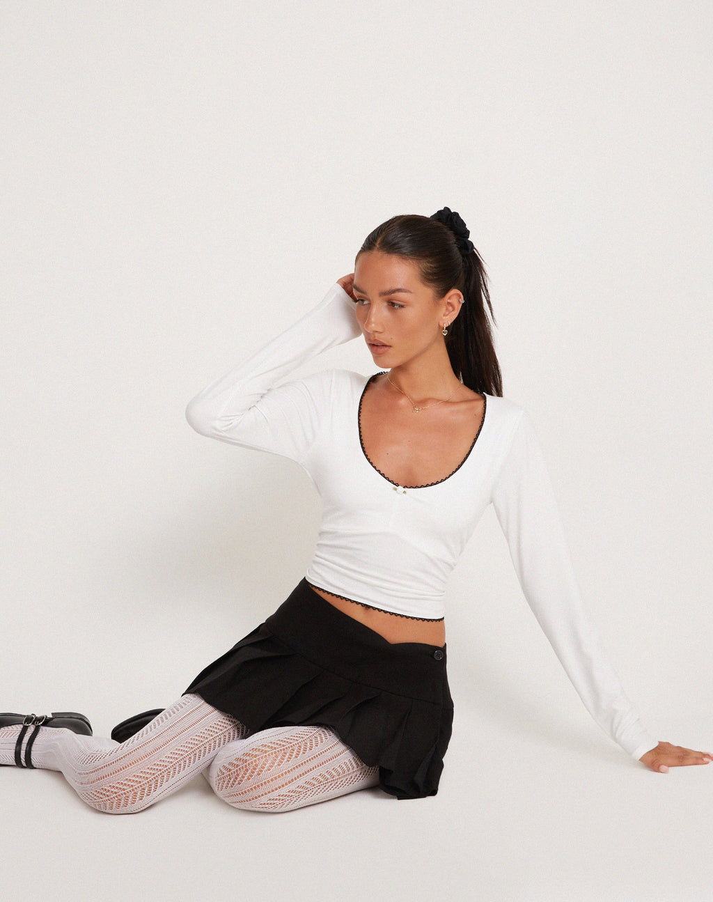 Top à manches longues Junie Ballet en jersey blanc