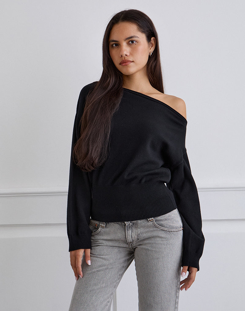 Jalira - Pull asymétrique à rayures noir