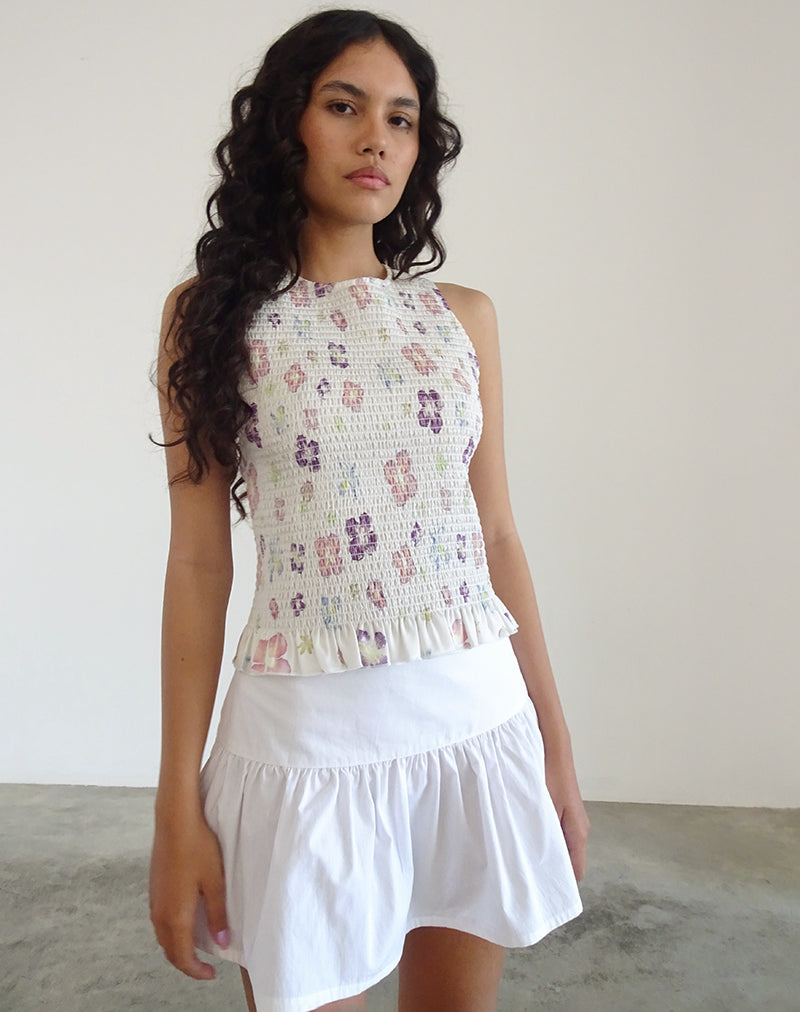 Image de Kagumi Shirred Top in Flower Stamp Purple