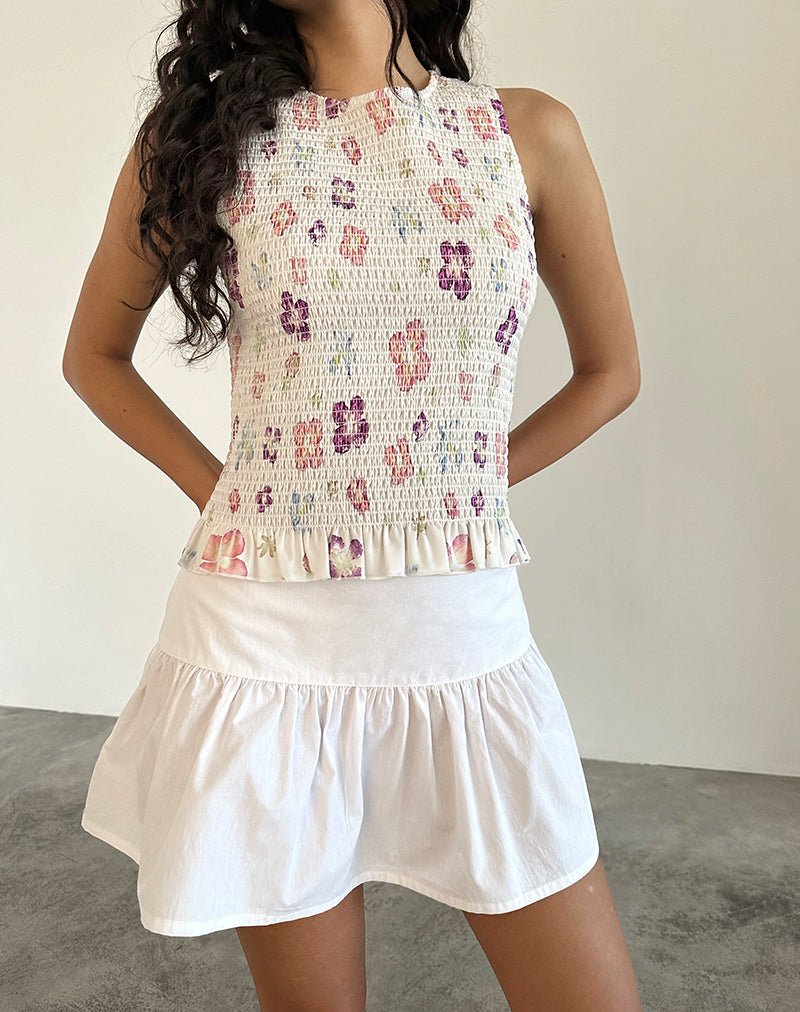 Image de Kagumi Shirred Top in Flower Stamp Purple