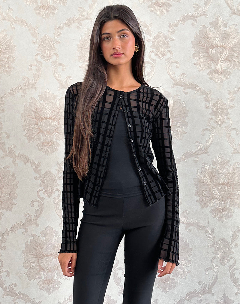 Image de Kahula Cardigan en flocage à carreaux ton sur ton Noir