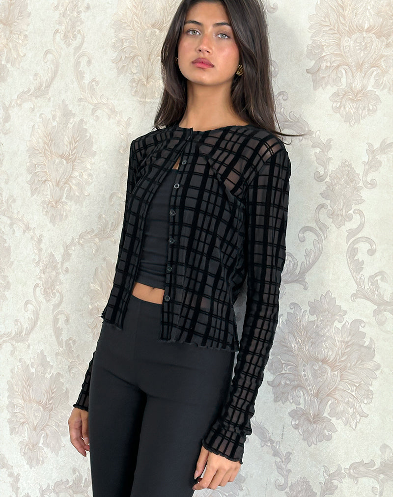 Chemise Kahula, tissu à carreaux ton sur ton, noir