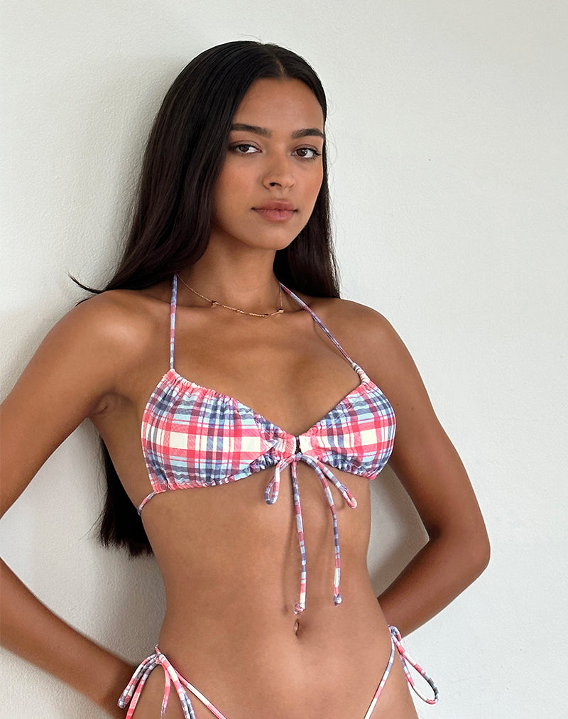 Top de bikini Kaia en écossais rose pastel