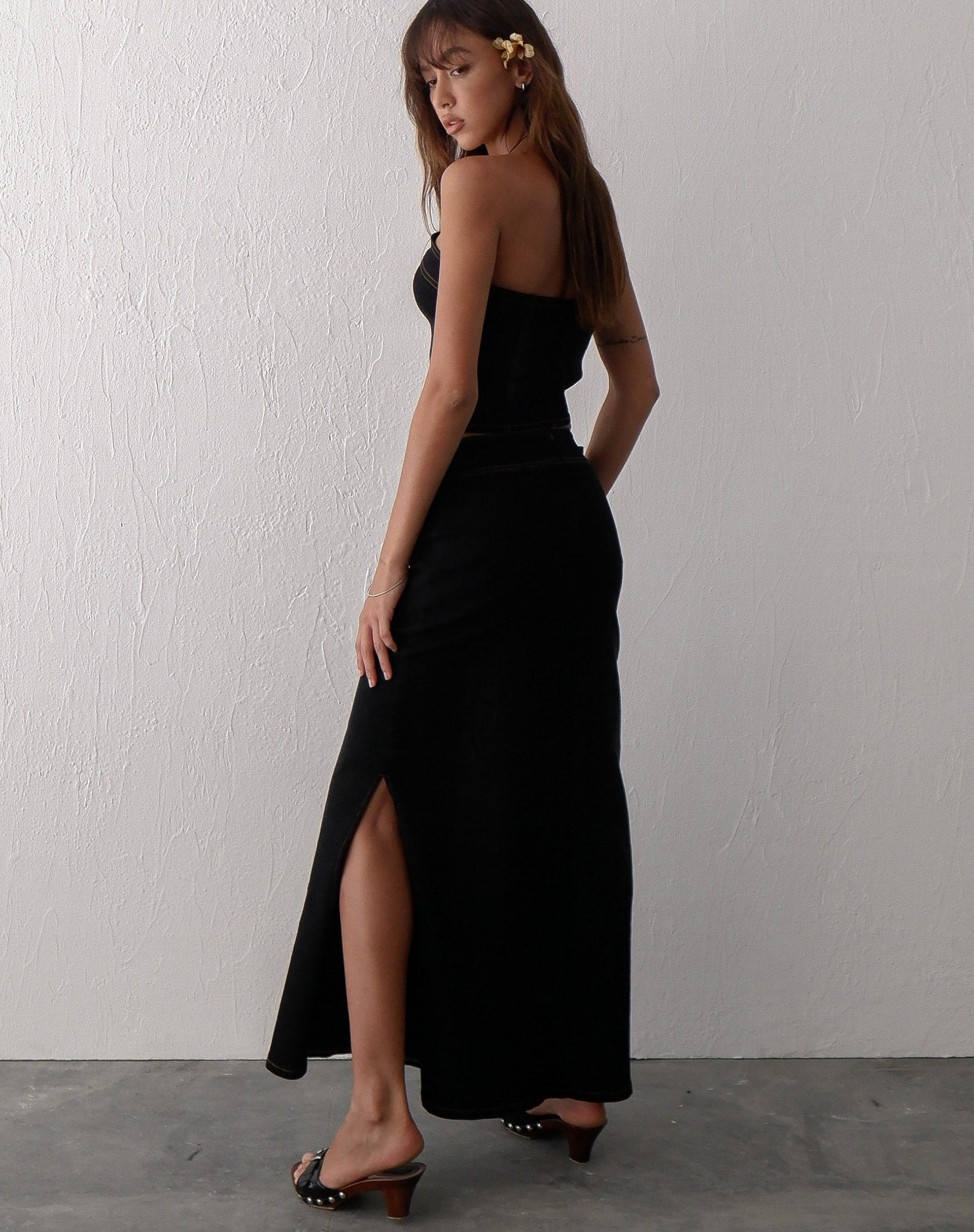 Image of Lafille Denim Maxi Skirt in Black Wash