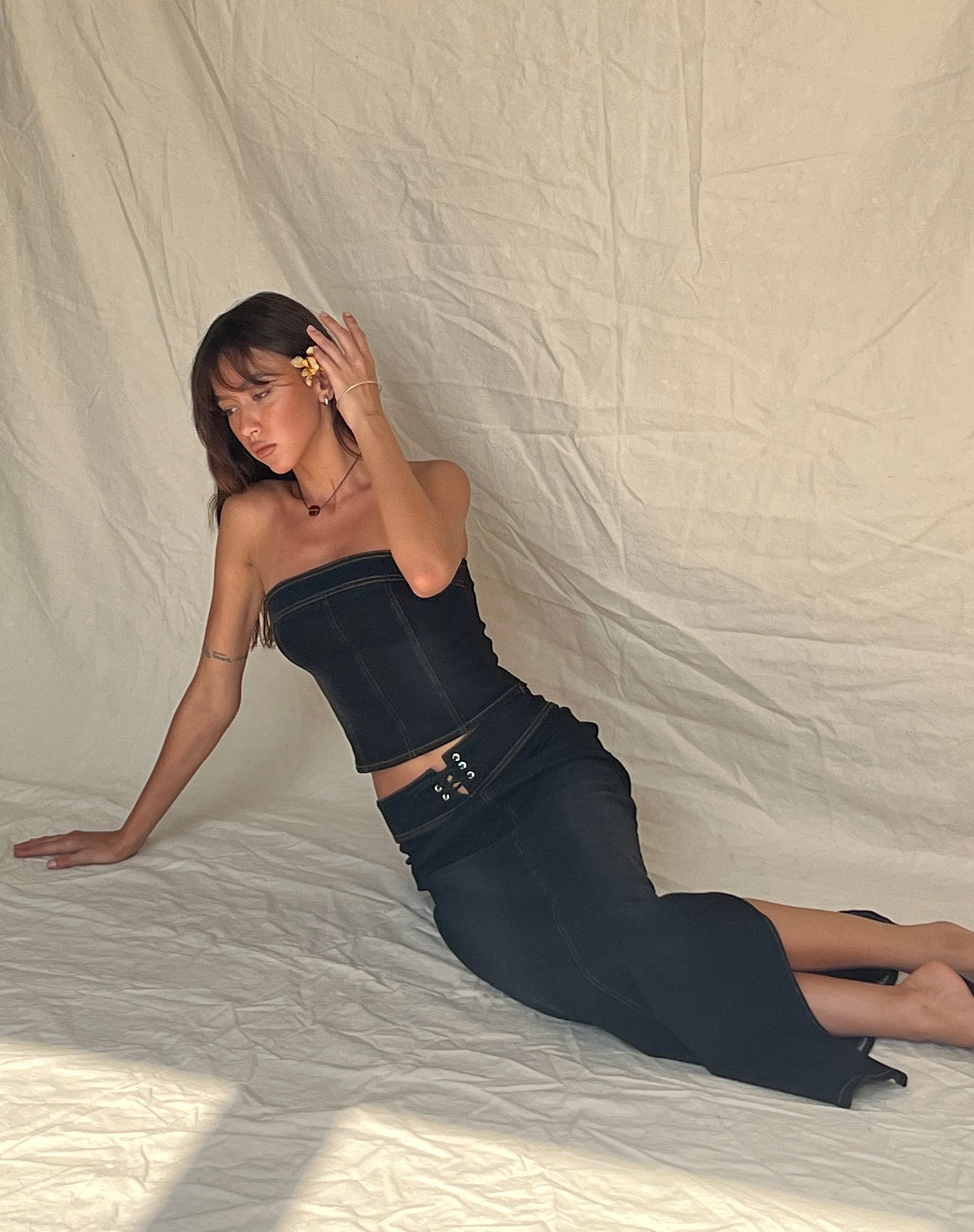 Image of Lafille Denim Maxi Skirt in Black Wash