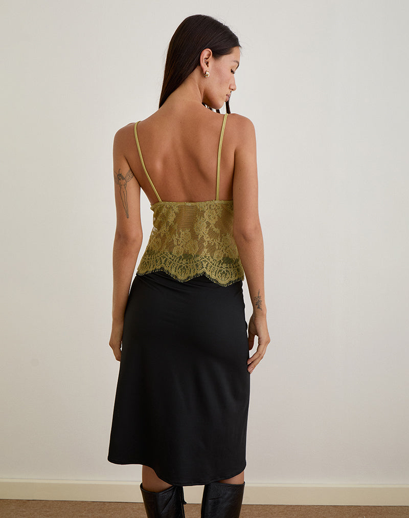 Image of Kaika Plunge Cami Top in Eyelash Lace Chartreuse