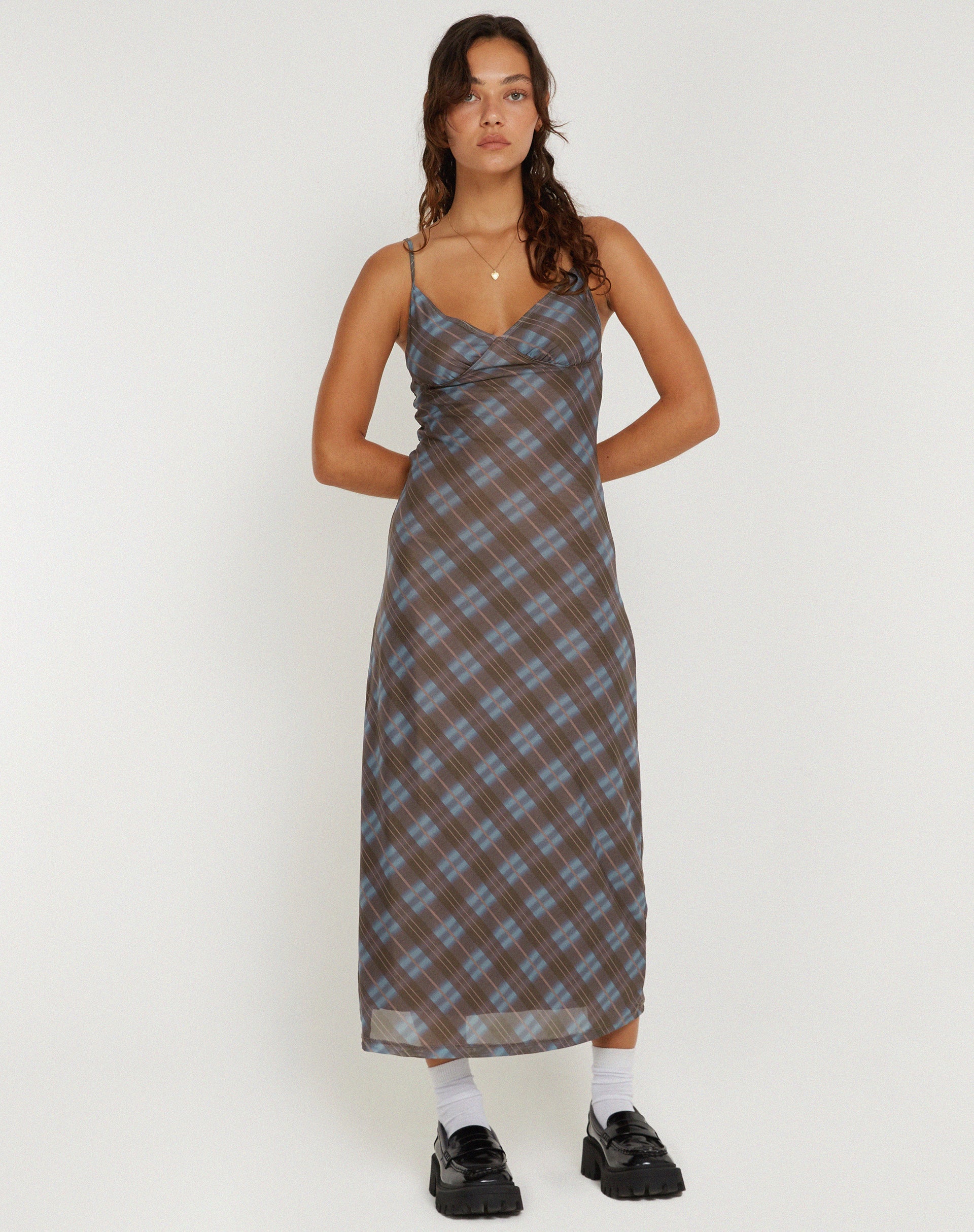 Image de KALANA DRESS GREEN BLURRED CHECK DARK OLIVE