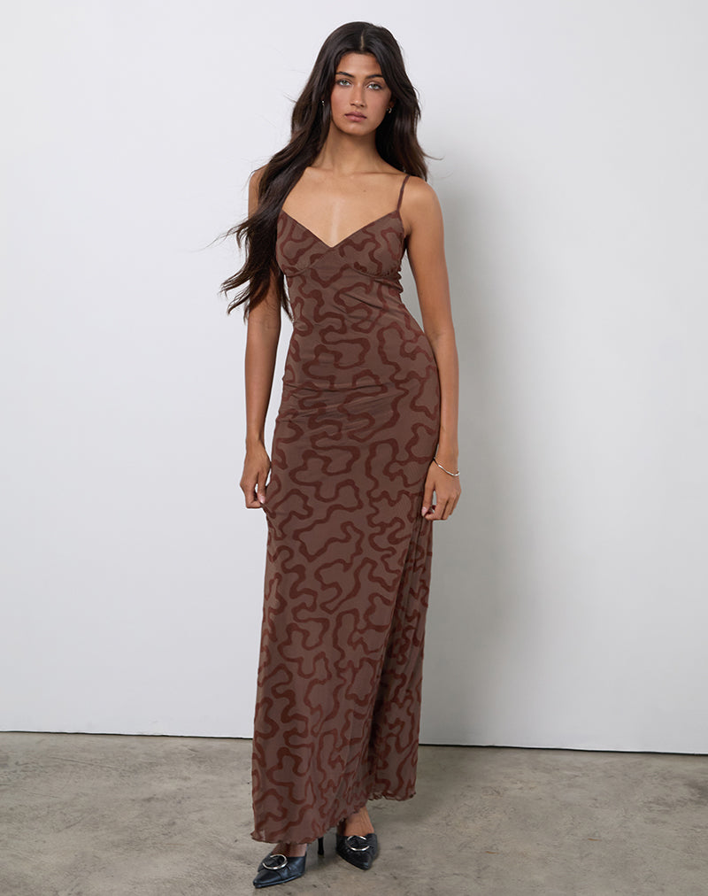 Image de Kalana Maxi Dress in Brown Swirl Flock