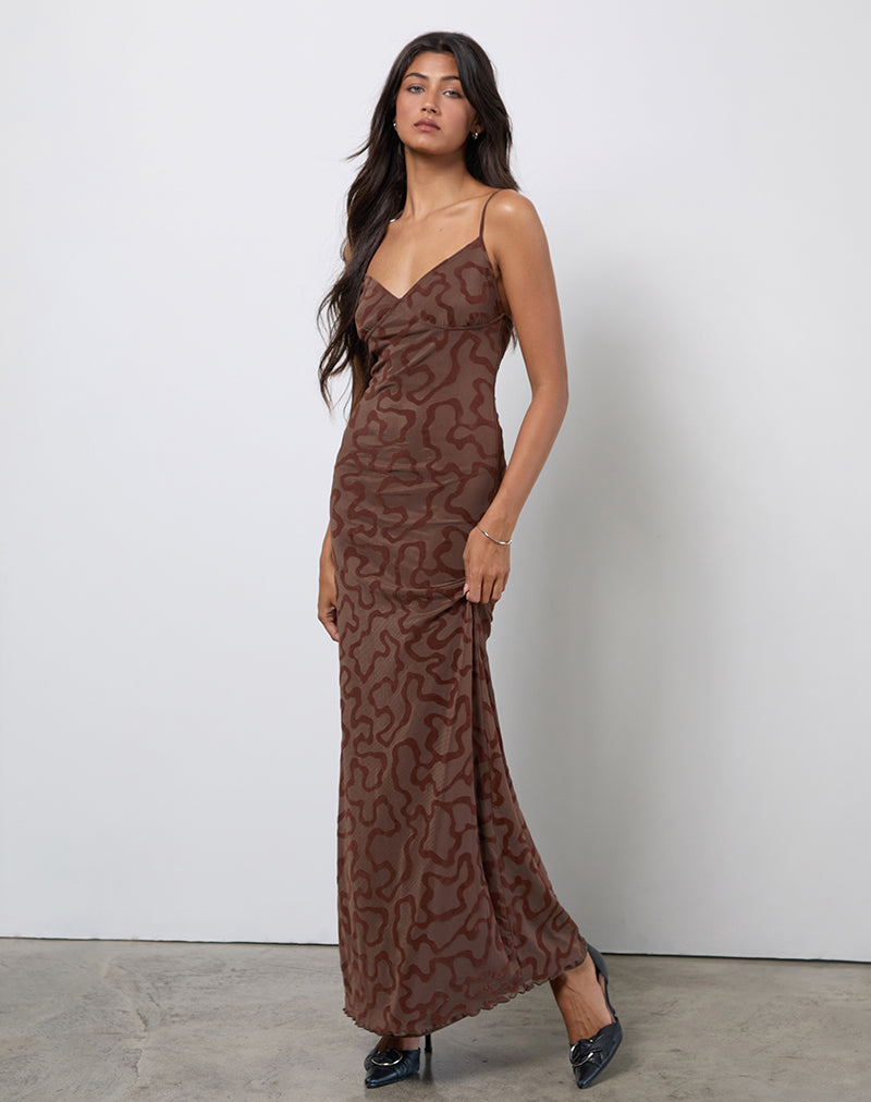 Image de Kalana Maxi Dress in Brown Swirl Flock