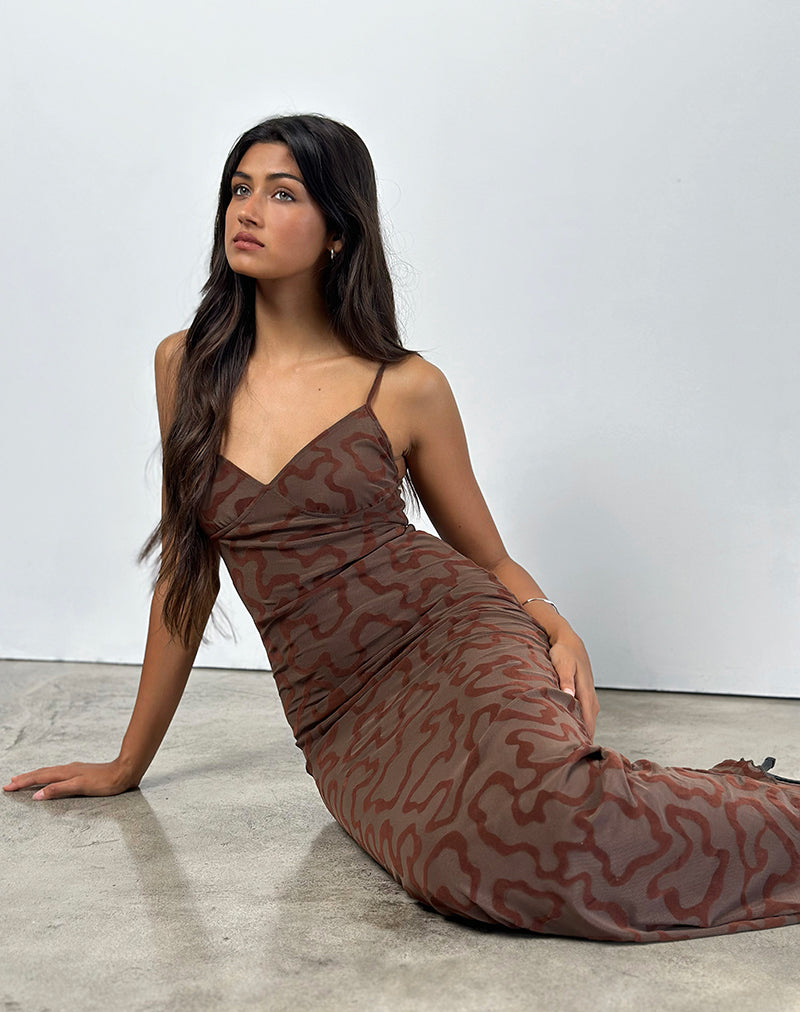 Image de Kalana Maxi Dress in Brown Swirl Flock