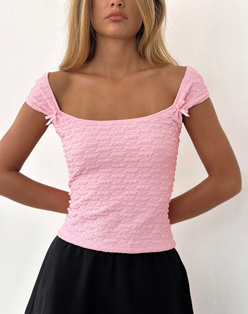 Top Kalisa avec nœud, rose texturé
