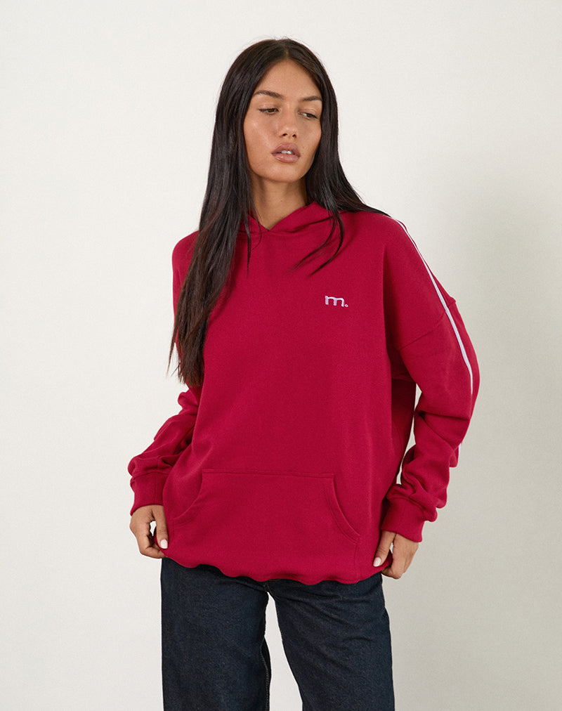 Sweat à capuche Kamari en rouge adrénaline avec broderie Violet M
