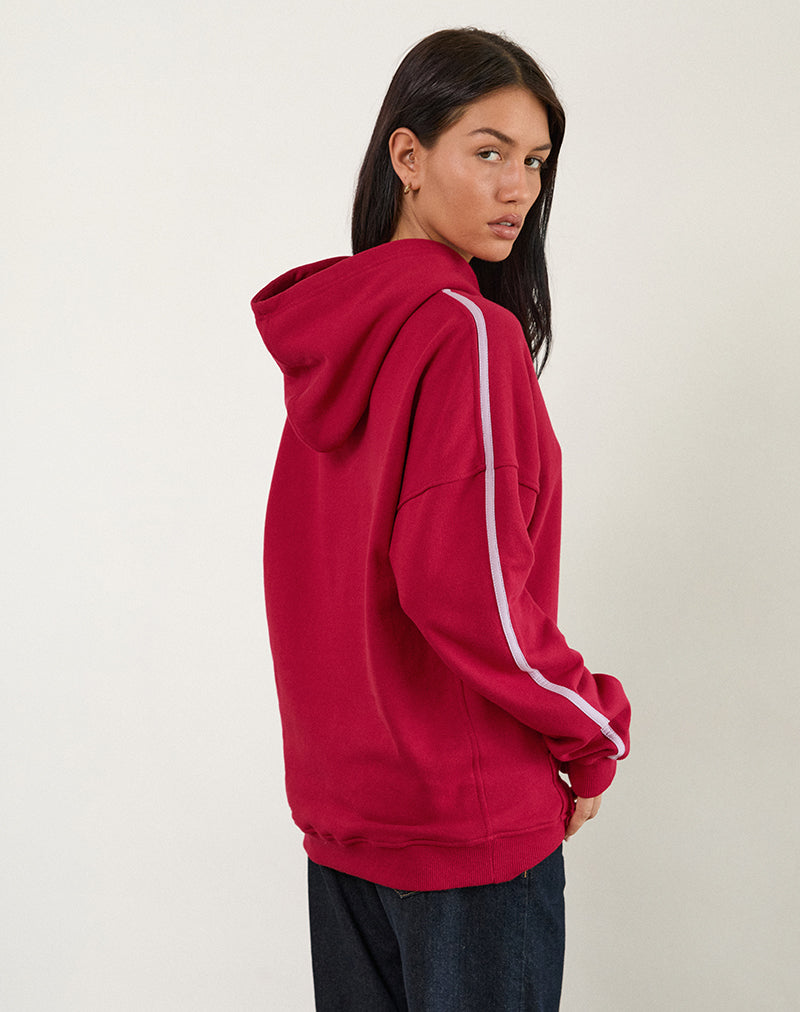 Image de Kamari Hoodie en rouge adrénaline avec broderie Violet M