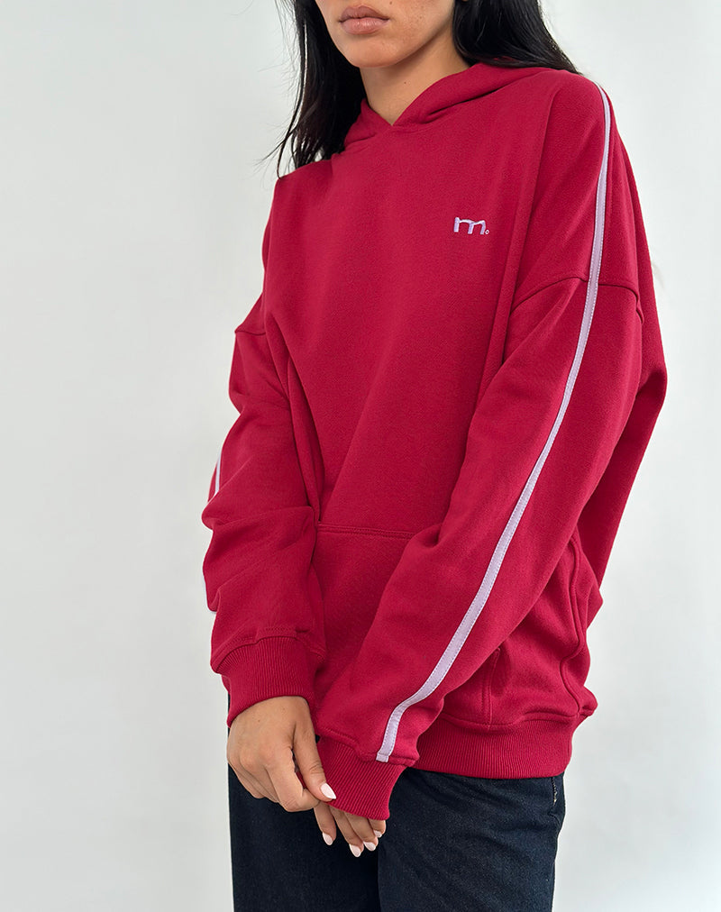 Image de Kamari Hoodie en rouge adrénaline avec broderie Violet M