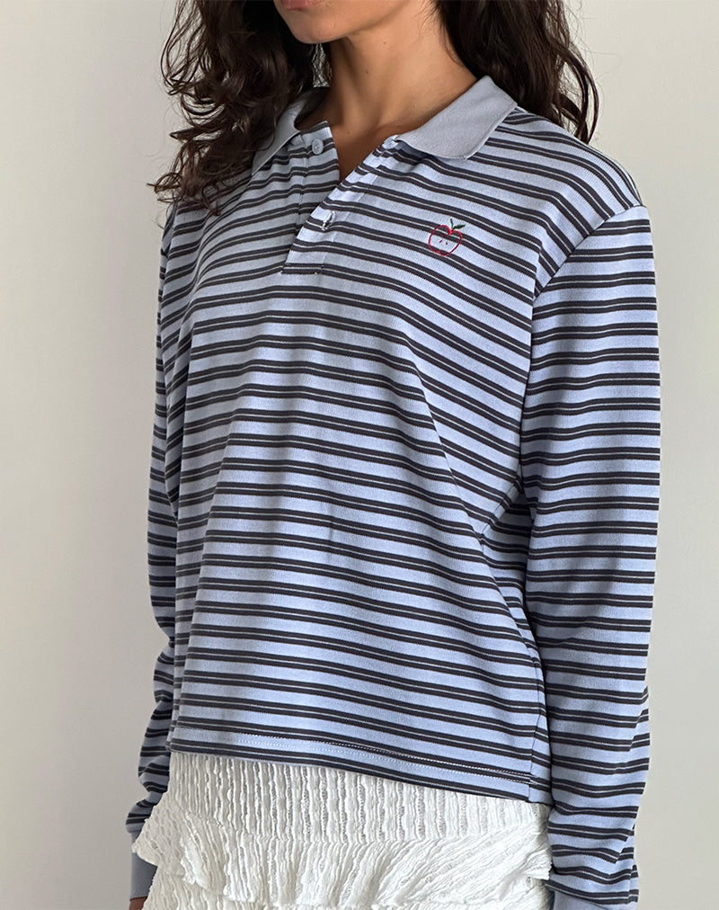 Chemise à manches longues Kamilla Baggy à rayures bleues et grises