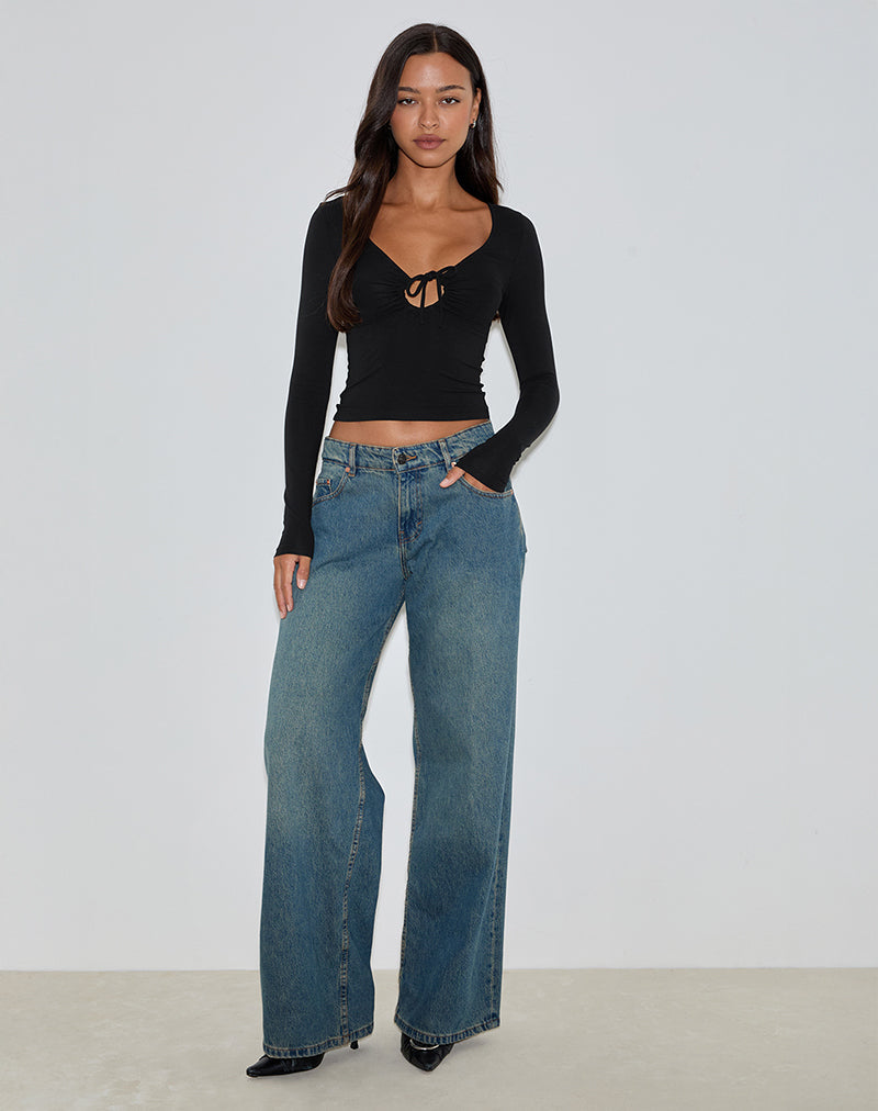 Image de Kamisu Long Sleeve Keyhole Top in Black