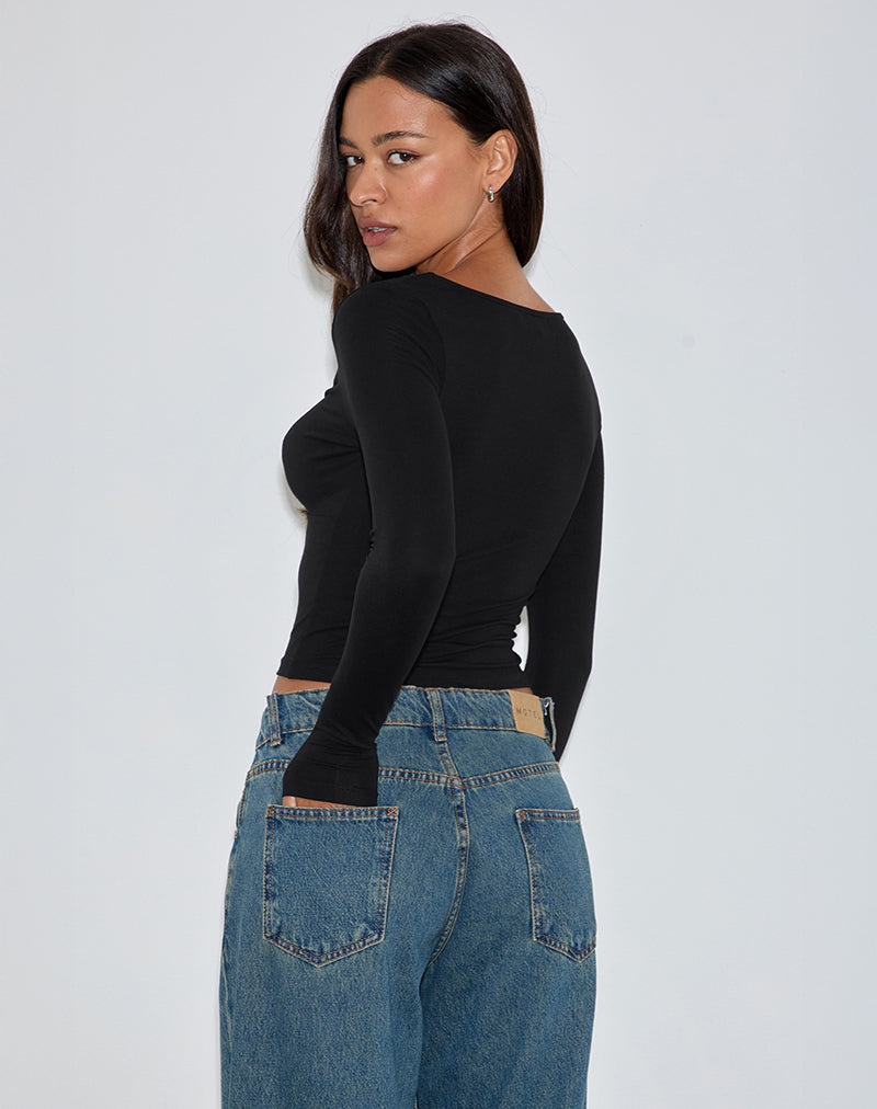 Image de Kamisu Long Sleeve Keyhole Top in Black