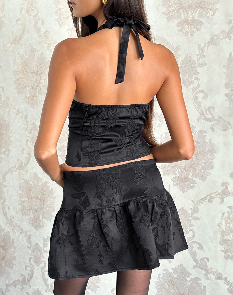 Image de Kampi Halter Top in Satin Jacquard Black