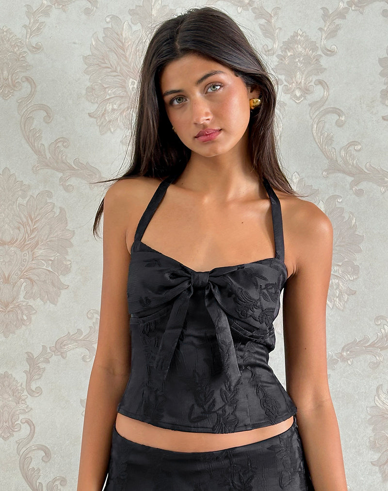 Image de Kampi Halter Top in Satin Jacquard Black