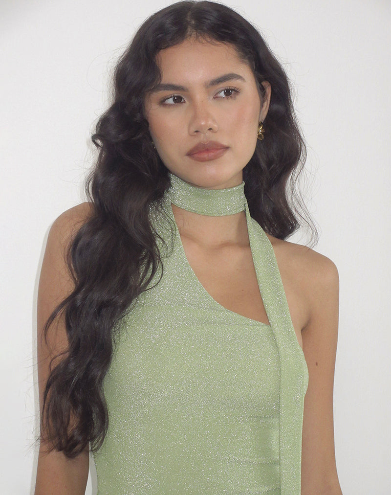 Image de Karasi Tie Neck Top in Shimmer Lurex Green