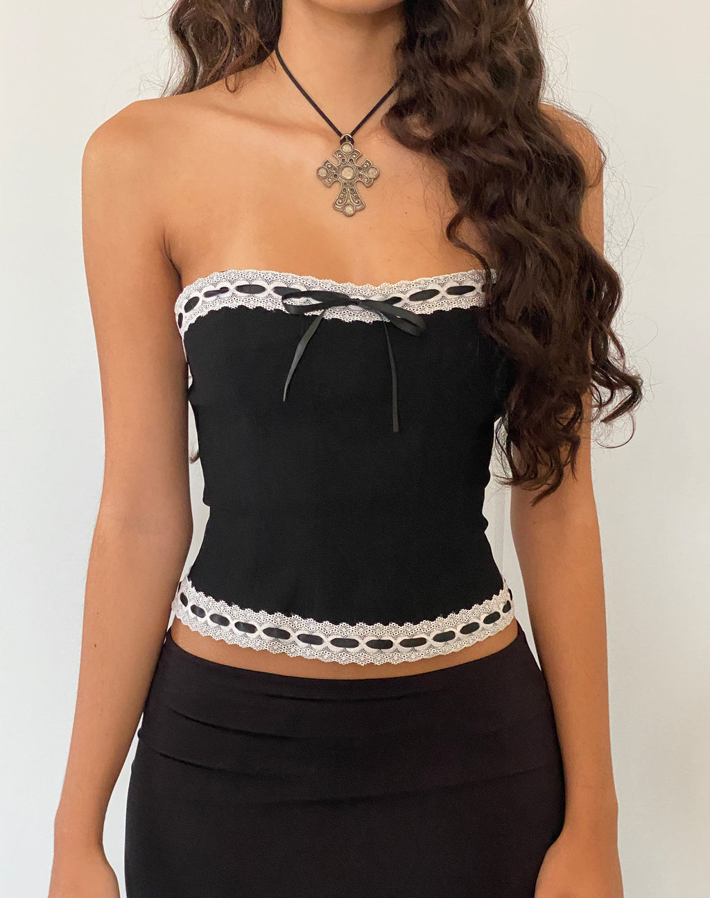 Karida - Top corset à bordures en dentelle - Noir