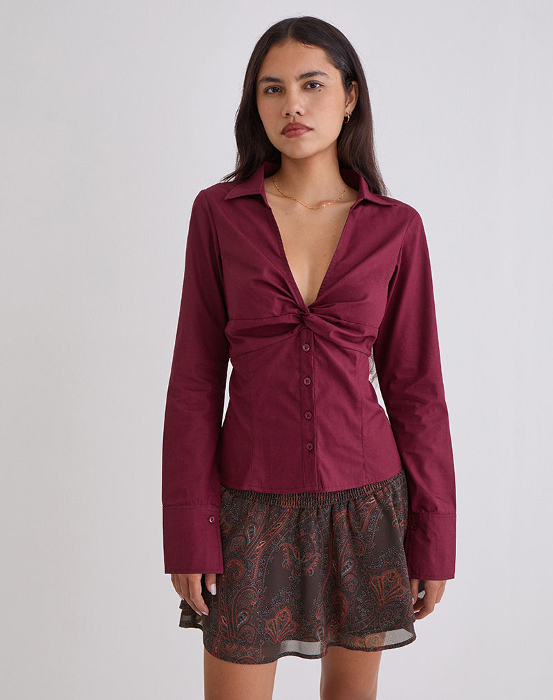 Image de la chemise Karis en popeline bordeaux