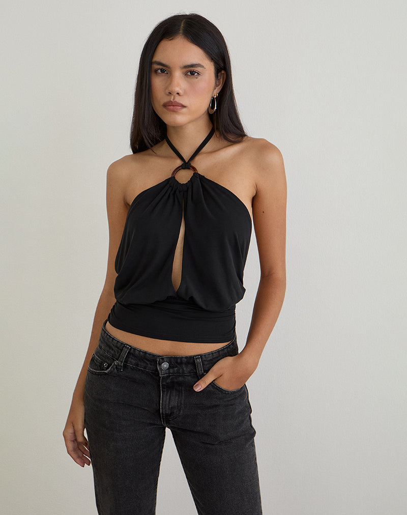Karise Plunge Top in Cupro Black
