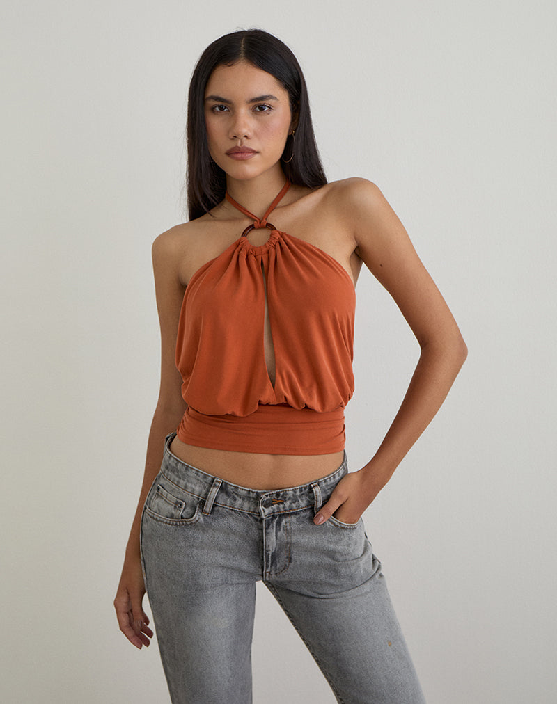 Image de Karise Plunge Top in Cupro Burnt Orange