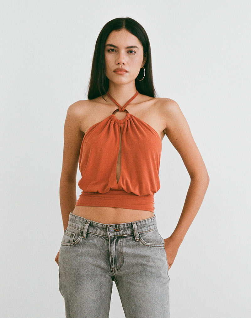 Image de Karise Plunge Top in Cupro Burnt Orange