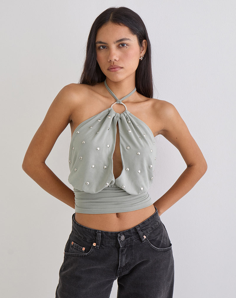 Image of Karise Plunge Top in Cupro Light Grey