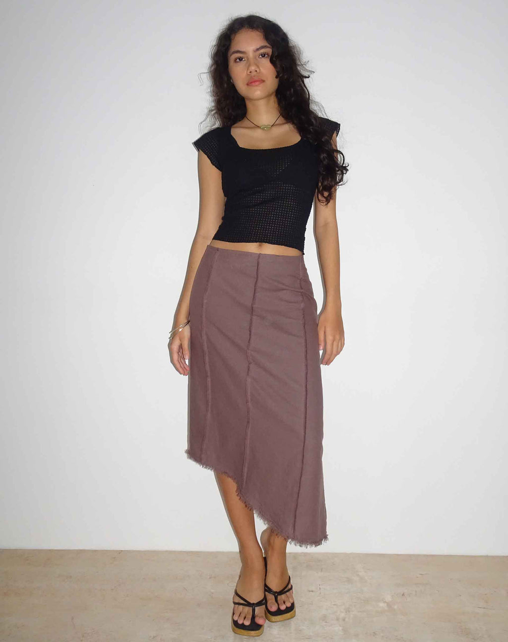 Jupe midi asymétrique Karlesa, taupe foncé