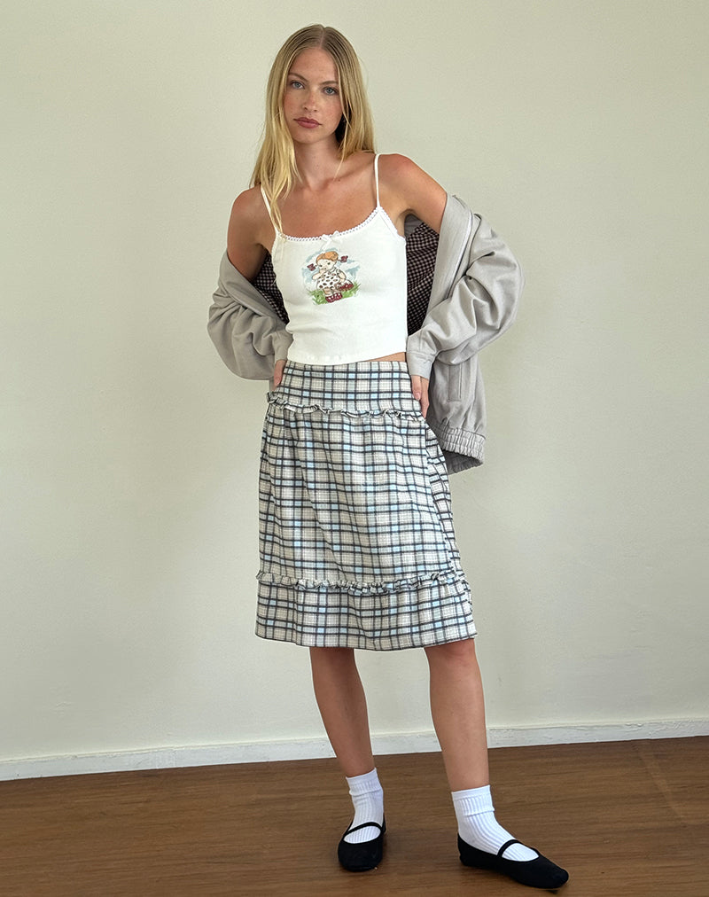 Image de la jupe midi Kasya, bleu pastel Tartan