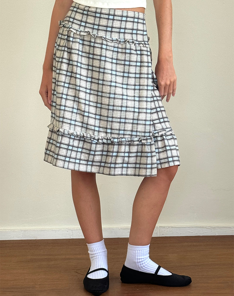 Image de la jupe midi Kasya, bleu pastel Tartan