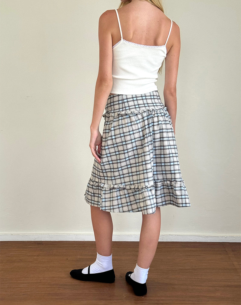 Image de la jupe midi Kasya, bleu pastel Tartan